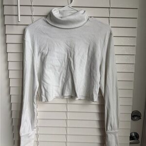 Forever 21 White Cropped Turtleneck Long-Sleeve Top